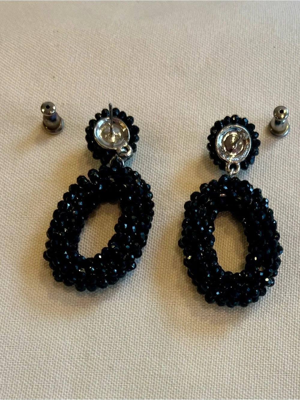 Vintage Black Beaded Hoop Drop Earrings - Women Jewelry - Picture 9 of 16